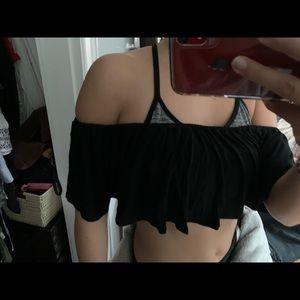 SUPER SOFT BLACK over the shoulder crop top